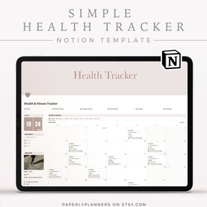 SIMPLE Health Tracker Notion Template Notion Health and Fitness Planner, Aesthetic Notion Template, Health and Fitness Dashboard image 1