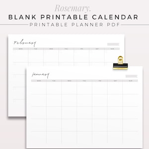 ROSEMARY Blank Calendar | Empty Calendar, One Page Monthly Planner, Printable Planner Inserts, Undated Monthly Calendar, Planner Refill