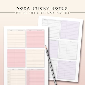 Voca Sticky Notes | Printable Sticky Notes Template, Word Book Template, Vocabulary Note, Printable Sticky Notes, Language Study Notebook