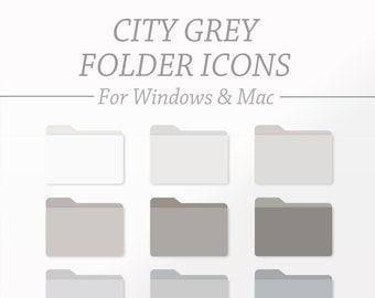 Icônes du dossier de bureau CITY GREY | Mac et Windows, icônes personnalisables, organisateur de dossiers pour ordinateur portable, organisateur de dossiers de bureau esthétique neutre