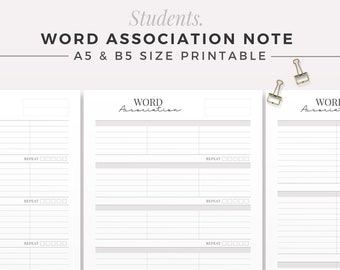 STUDENTS Word Association Template | A5 & B5 | Printable Note Inserts, Vocabulary Notebook, Synonyms List, Study Journal, Language Sheet