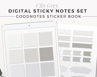 CITY GREY Digital Sticky Notes | Goodnotes Sticker Book Edition | Neutral Sticky Notes, iPad Sticky Notes, GoodNotes Stickers, Notability