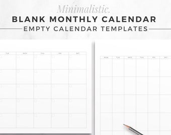 MINIMALISTIC Blank Calendar | A4 & LETTER | Empty Printable Calendar, Monthly Planner Inserts, Modern Organizer Template, Monthly Planner