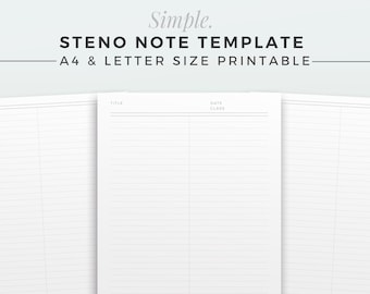 SIMPLE Steno Note Template | A4 & LETTER | Printable Steno Note Inserts, Ruled Notebook, Study Note Template, Half Lined Notebook Paper