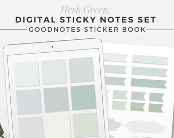 KRUIDGROEN Digitale Sticky Notes | Goodnotes stickerboekeditie | Neutrale plaknotities, iPad-plakbriefjes, GoodNotes-stickers, Notability