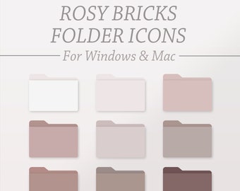ROSY BRICKS Desktop Folder Iconen | Mac en Windows, aanpasbare pictogrammen, Laptop Folder Organizer, Neutral Aesthetic Desktop Folder Organizer