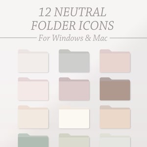 12 NEUTRAL Desktop Folder Icons | Mac and Windows, Customizable Icons, Laptop Folder Organizer, Neutral Aesthetic Desktop Folder Organizer