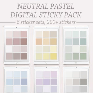6 NEUTRAL PASTEL Digital Sticky Notes Pack Goodnotes Sticker Book Edition iPad Sticky Notes Bundle, GoodNotes Sticker Sets, Notability image 1