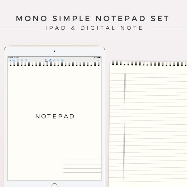 Ensemble de blocs-notes iPad simple mono, modèle de note numérique, carnet de liens hypertexte, note d’index iPad, productivité, note d’étude, modèle Goodnotes
