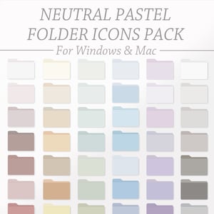 6 NEUTRAL PASTEL Folder Icons Pack | Mac and Windows, Customizable Desktop Icons, Laptop Organizer, Neutral Aesthetic Desktop Icons Bundle