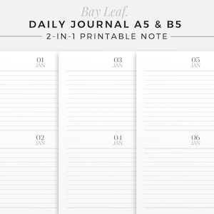BAY LEAF Daily Journal | A5 & B5 | 2-in-1 Journal | Two Days on One Page Diary, Printable Planner Inserts, Undated Daily Agenda Refill