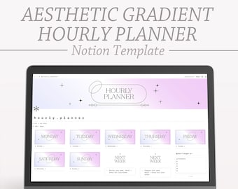 Modèle de notion de planificateur horaire | DÉGRADÉ VIOLET | Notion Weekly Planner, Notion Life Tracker, Modèle esthétique, Tableau de bord du planificateur horaire