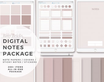 ROSY BRICKS digitale notitiepakket | iPad Note Template Bundle, Esthetische Digitale Planner, Notebook Covers, GoodNotes Stickers, Sticky Notes