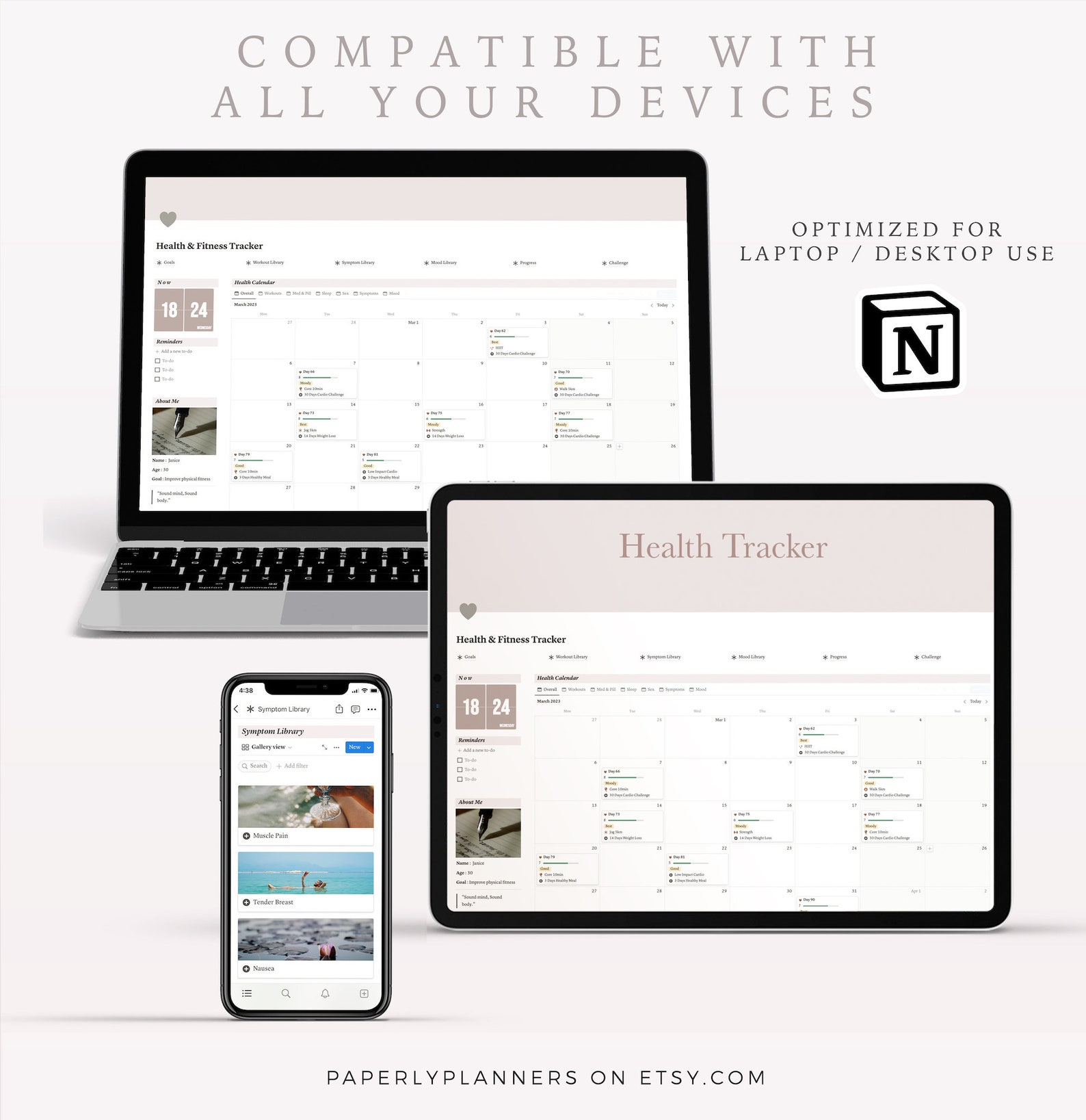 SIMPLE Health Tracker Notion Template Notion Health and Fitness Planner ...