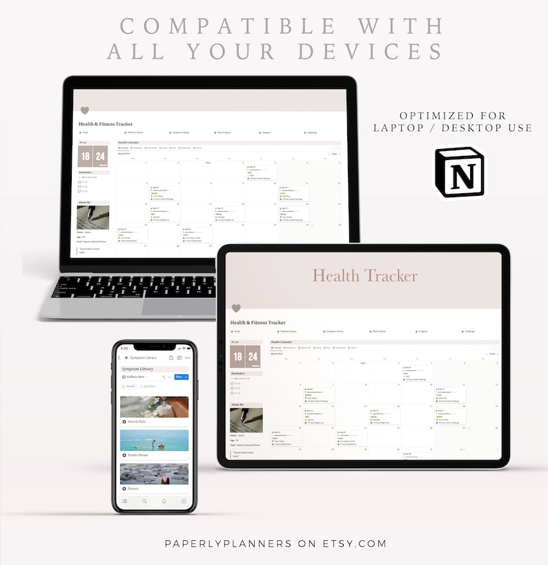 SIMPLE Health Tracker Notion Template Notion Health and Fitness Planner, Aesthetic Notion Template, Health and Fitness Dashboard image 4