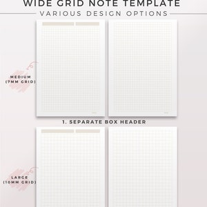 6 PASTEL Grid Note | WIDE Grid, Notebook Template, Printable Note ...