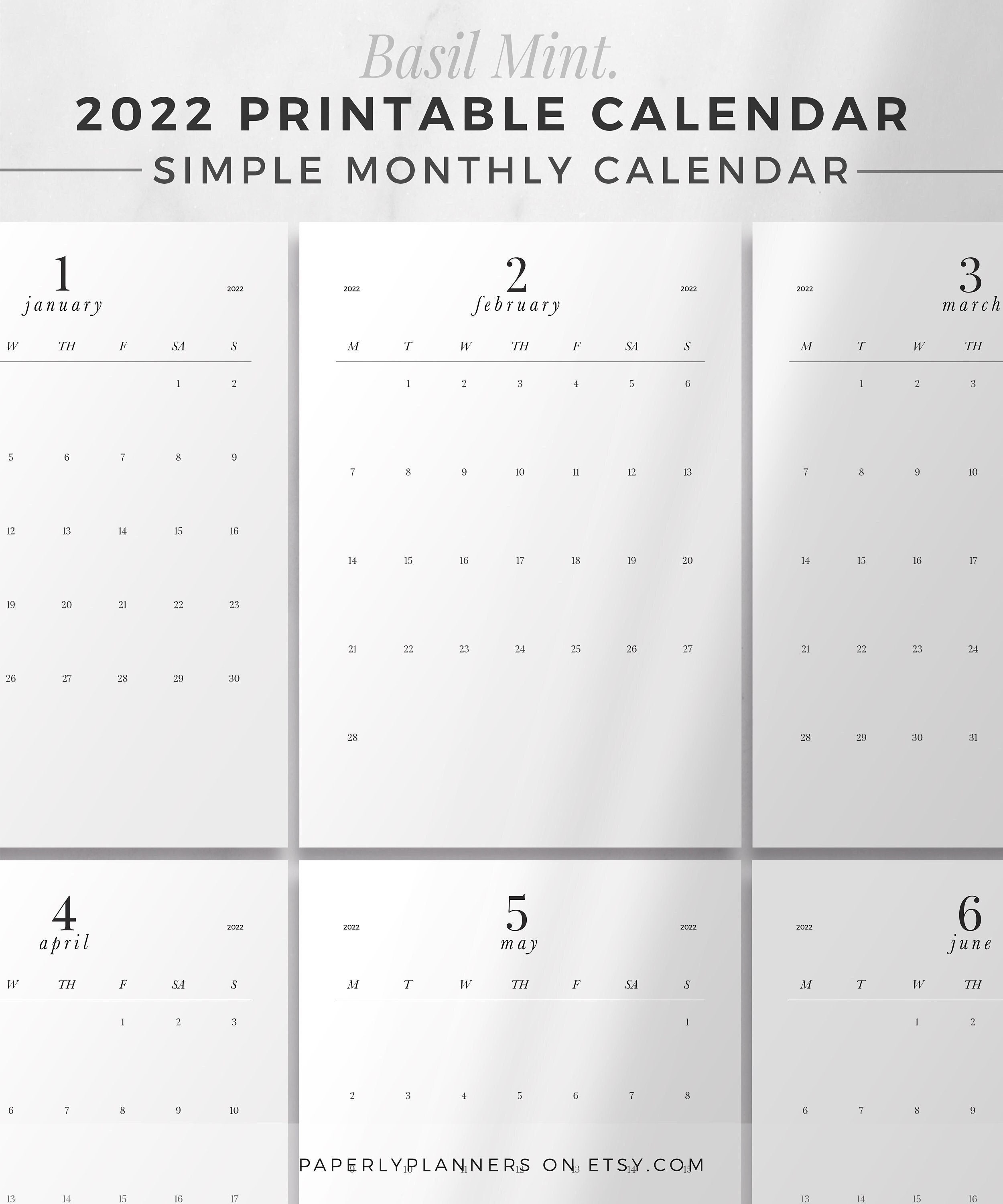 2022 basil mint calendar one page monthly planner printable etsy