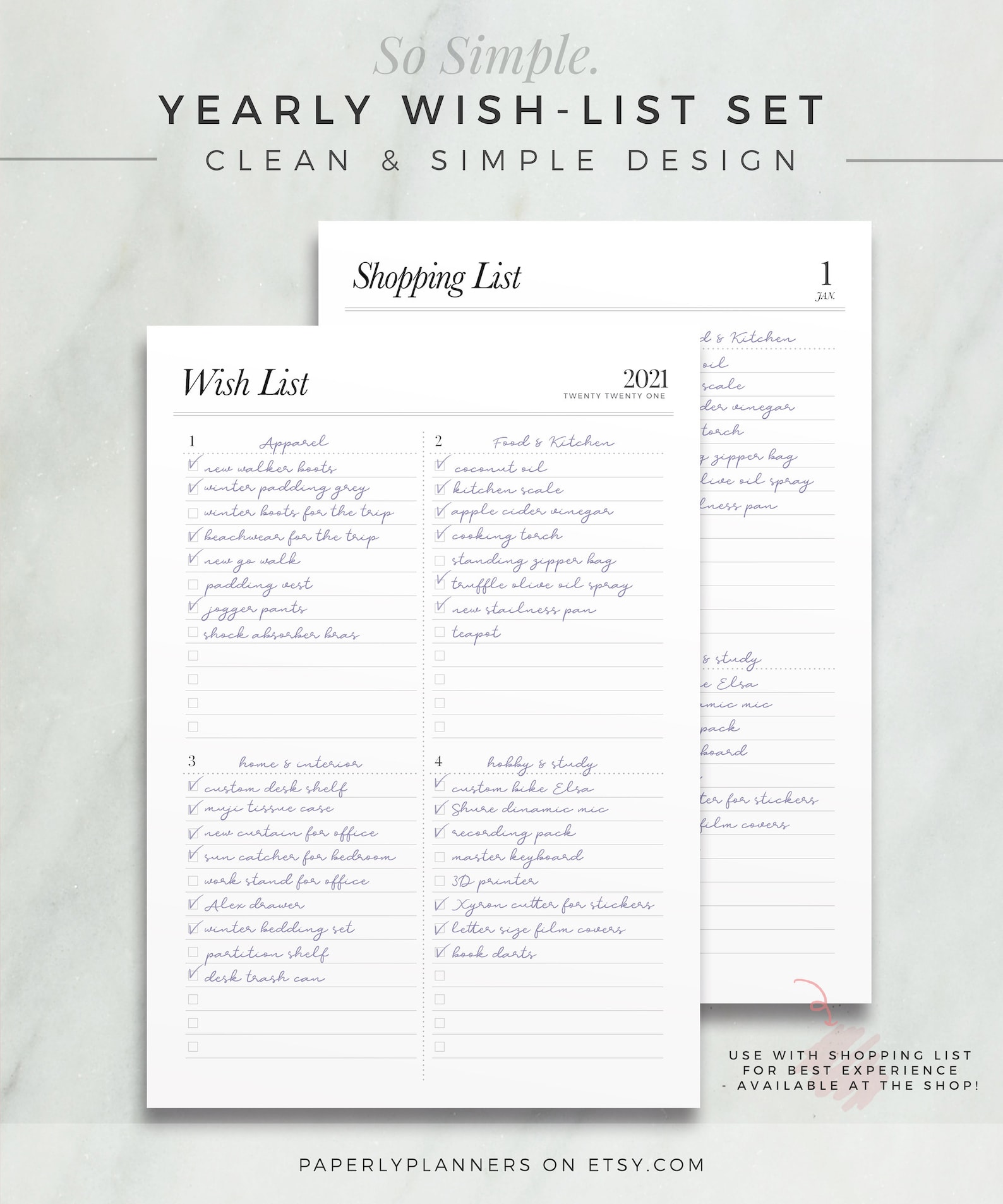 SO SIMPLE Wish List Set Yearly Shopping Planner Printable Etsy