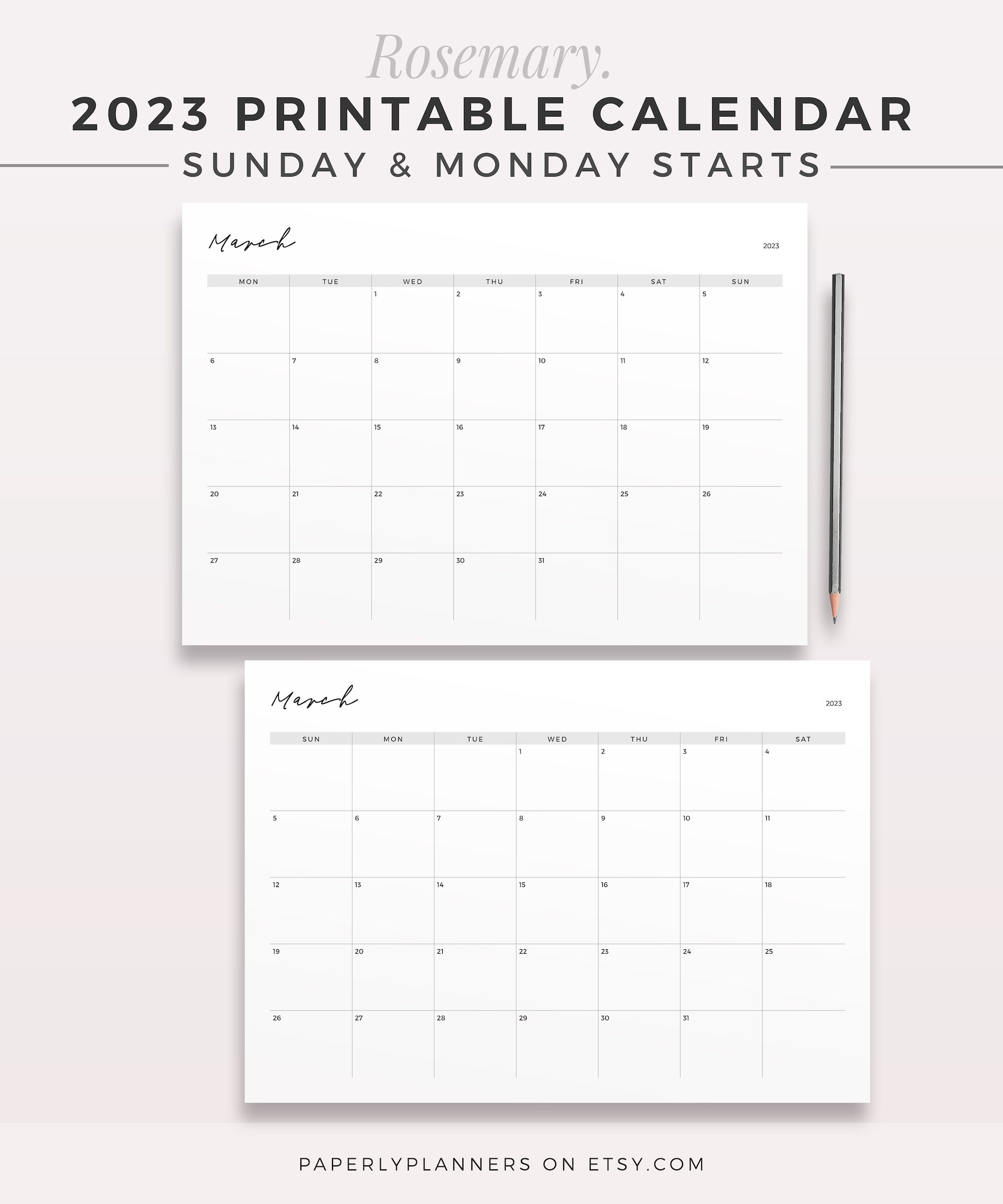 ROSEMARY 2023 Calendar One Page Monthly Planner Printable - Etsy