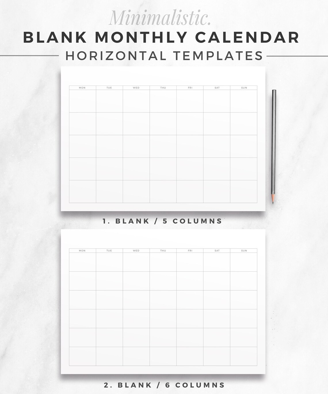 MINIMALISTIC Blank Calendar A4 &amp; LETTER Empty Printable Calendar ...
