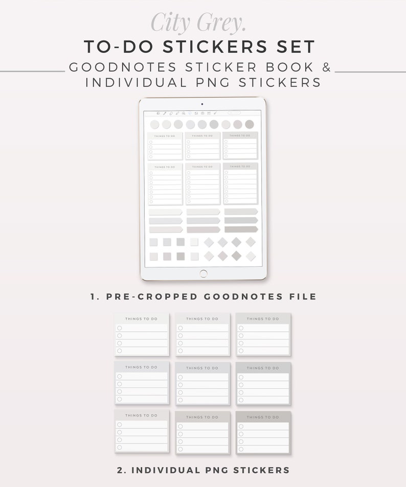 Autocollants numériques CITY GREY To-Do Édition Goodnotes, Notes autocollantes neutres, Autocollants iPad, Journal numérique Bullet, GoodNotes, Notability image 2