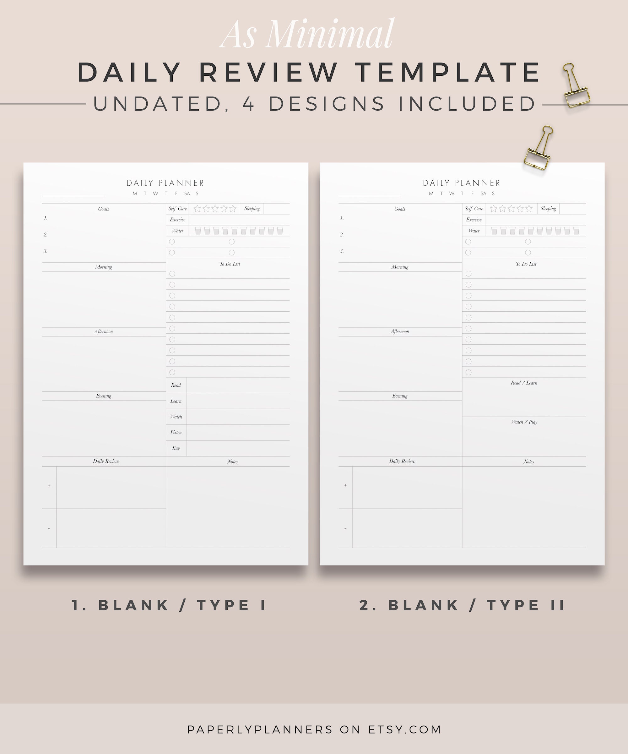 AS MINIMAL Daily Review A5 & B5 Printable Planner Inserts - Etsy