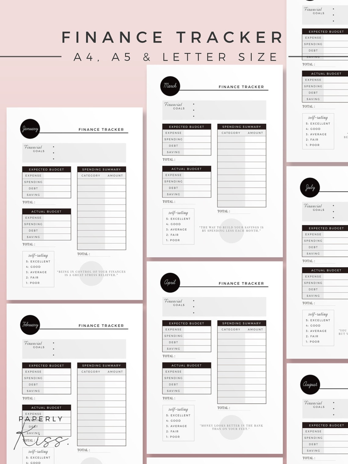 Monthly Finance Tracker Ink-black Printable Planner Inserts - Etsy