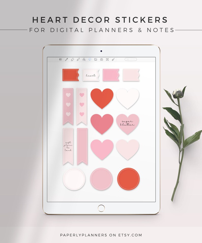 Heart Decor Stickers iPad Stickers, Digital Planner, GoodNotes Template, PNG Sticky Notes, Digital Bullet Journal, Bullet Journal Stickers image 1