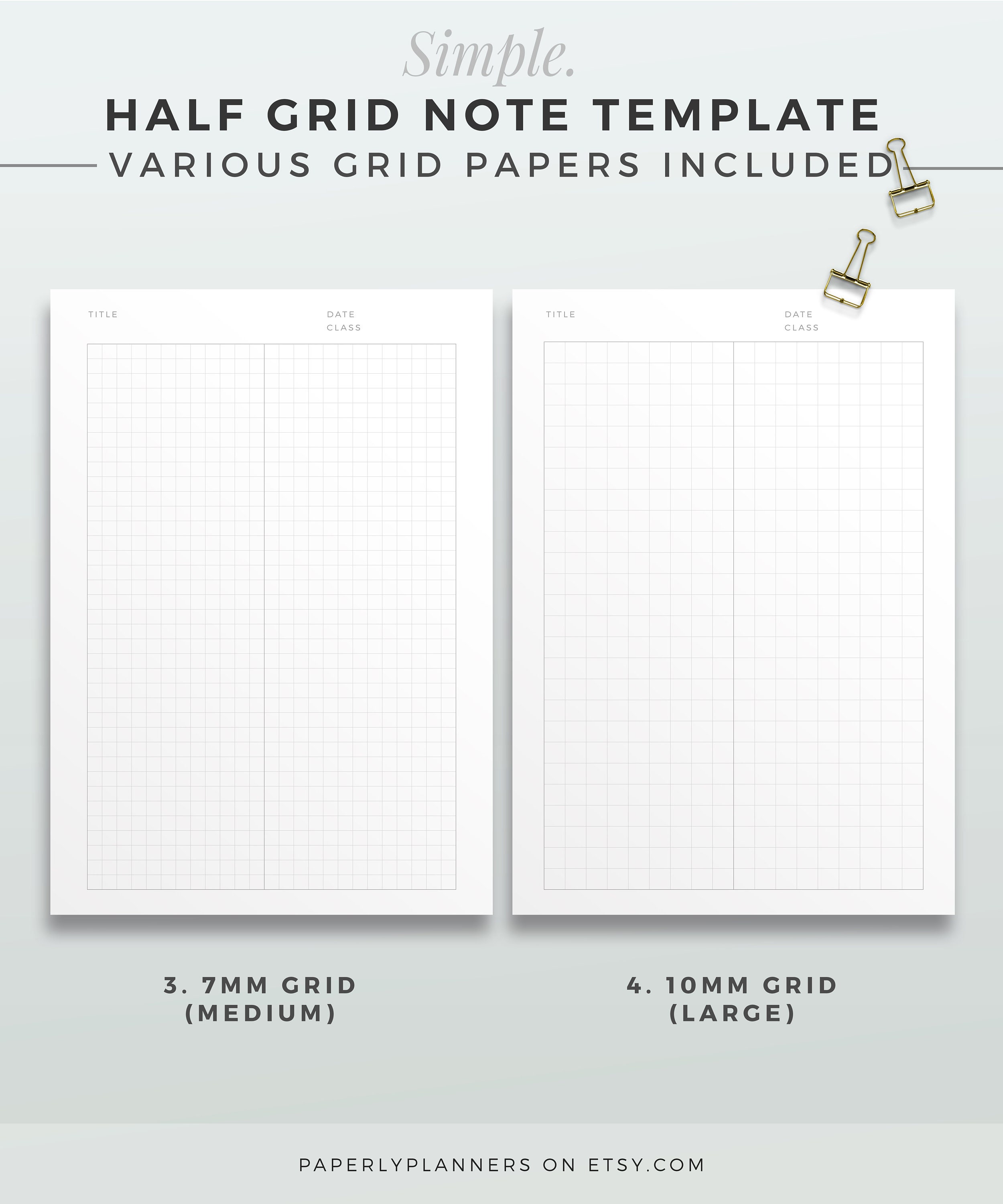SIMPLE Half Grid Note Template A4 & LETTER Printable Note Inserts, Half