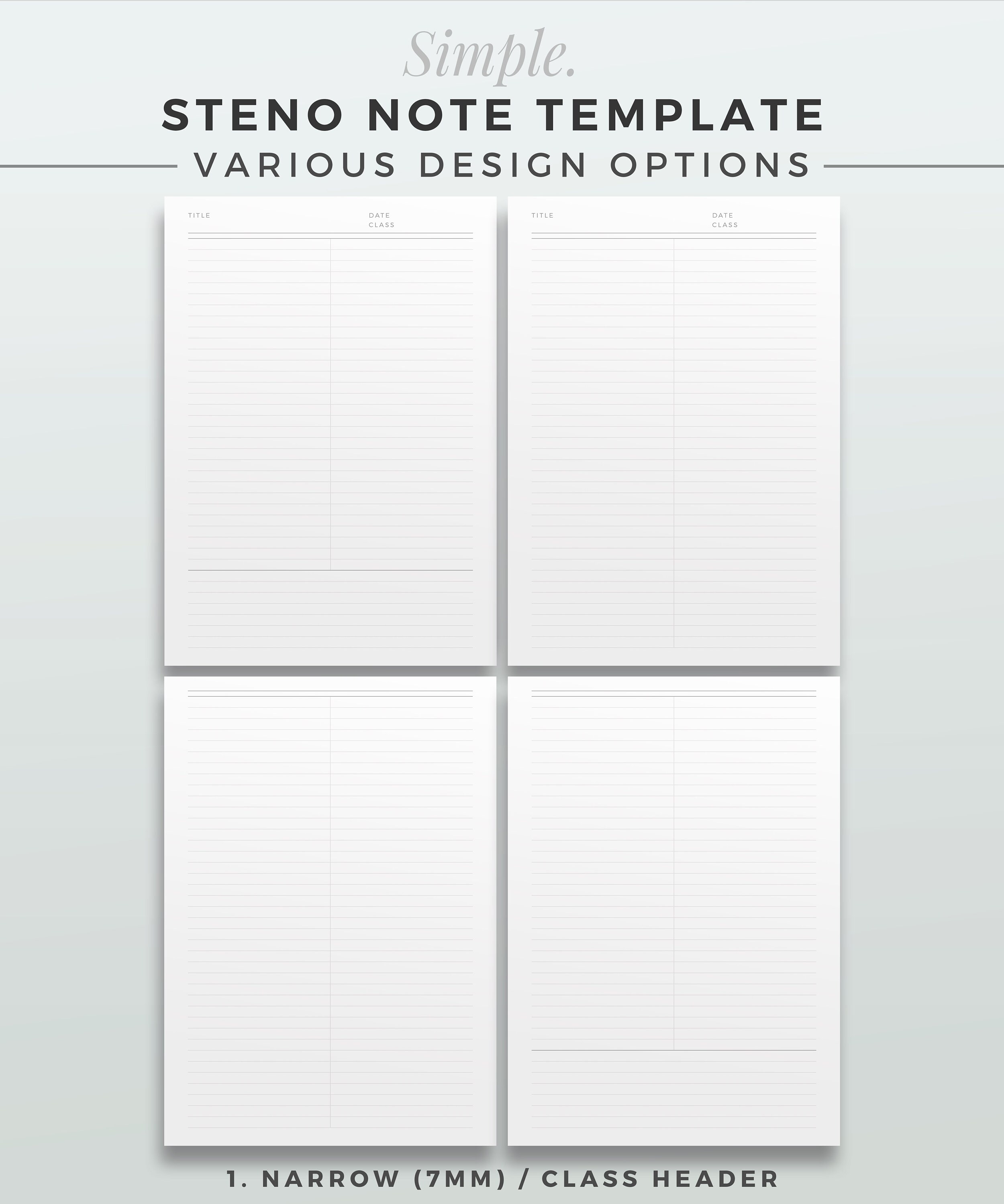 SIMPLE Steno Note Template A4 & LETTER Printable Steno Note Inserts