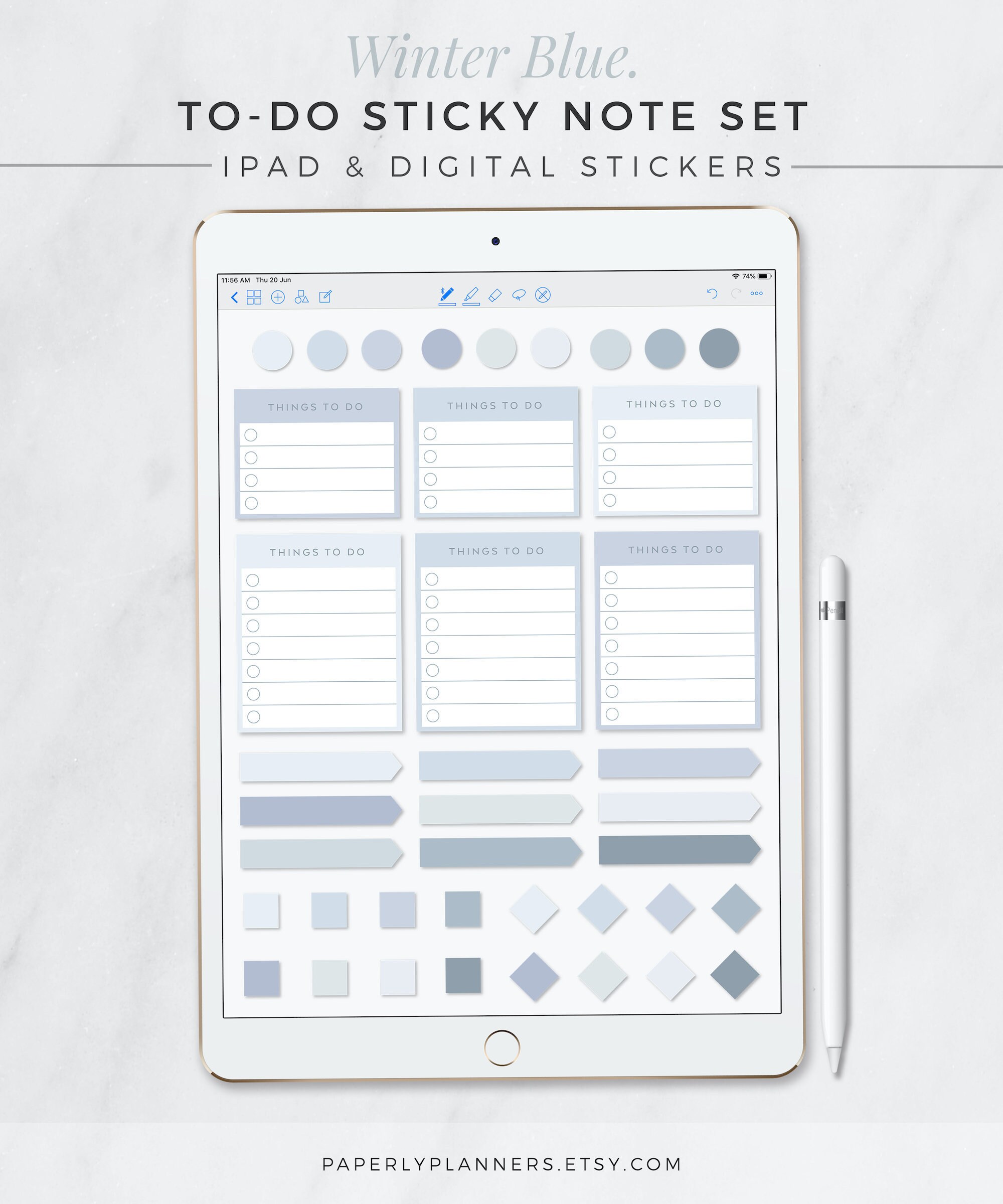 WINTER BLUE To-do Sticky Notes | Digital Sticky Notes, Neutral iPad ...