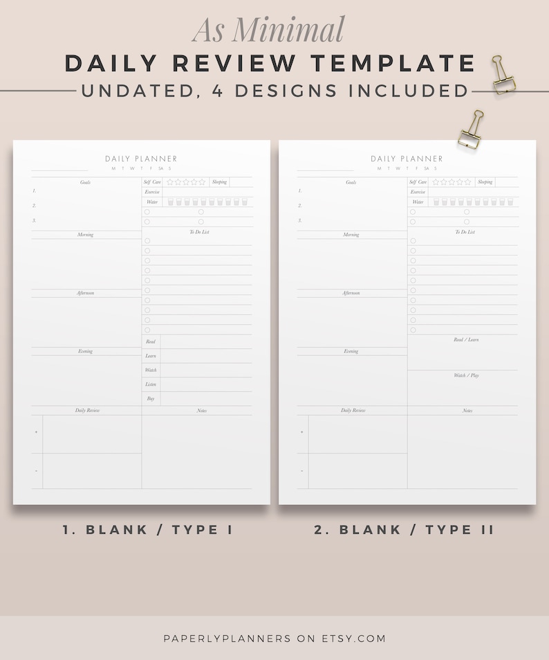 AS MINIMAL Daily Review A4 & LETTER Printable Planner | Etsy