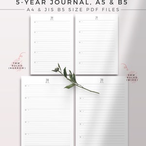 BAY LEAF 5-Year Journal A5 & B5 Printable Planner Inserts, Undated Daily Agenda, Daily Journal Paper, Planner Refill, 5 Years Diary image 6