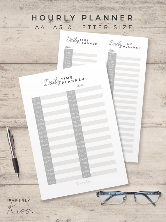 Hourly Planner - Printable Planner Insert - A4 - A5 - Letter - Modern Organizer - Minimal Hour Planner - Printable Daily Schedule - Filofax
