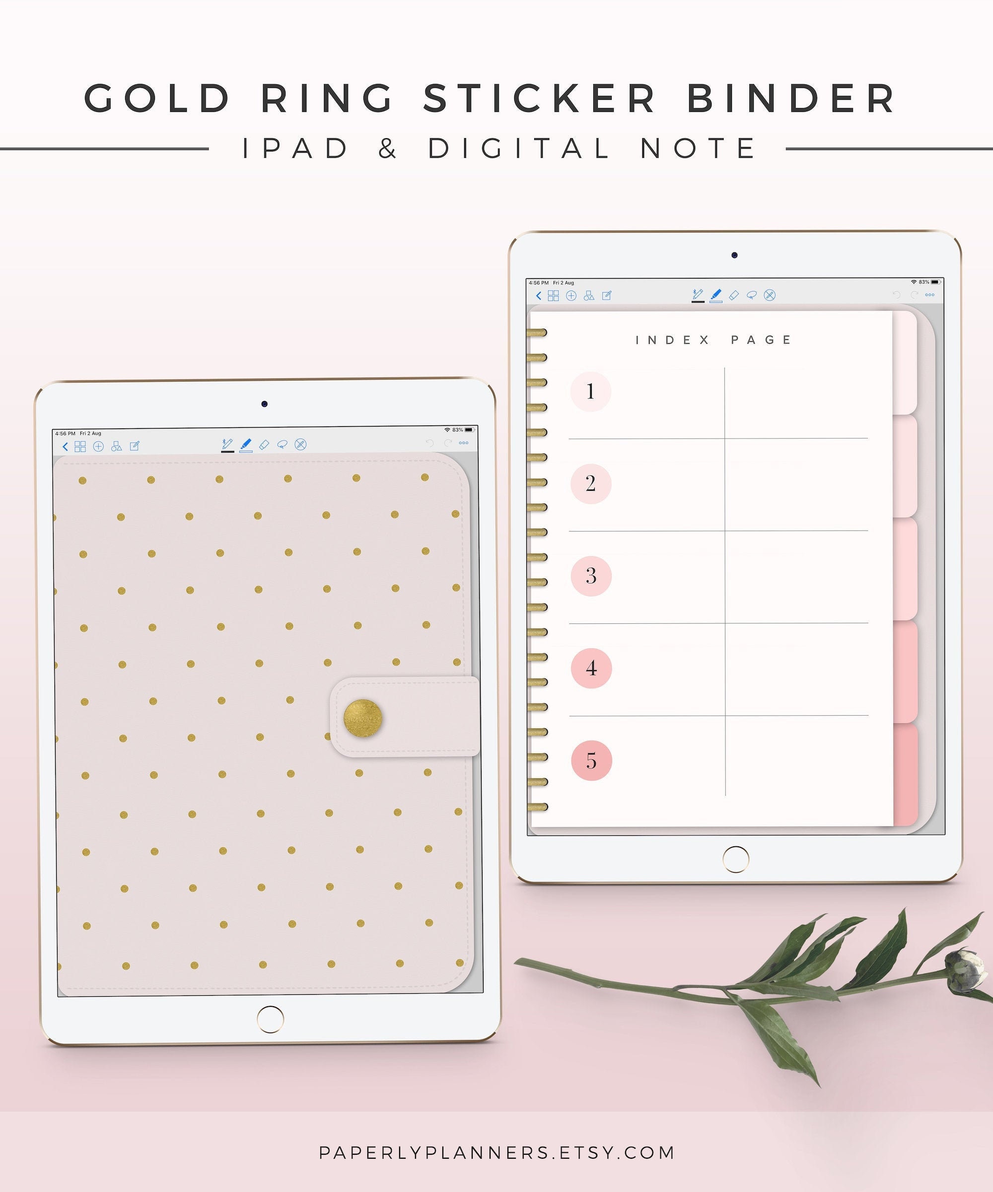 Gold Ring Digital Sticker Binder, iPad Notebook, Digital Sticker