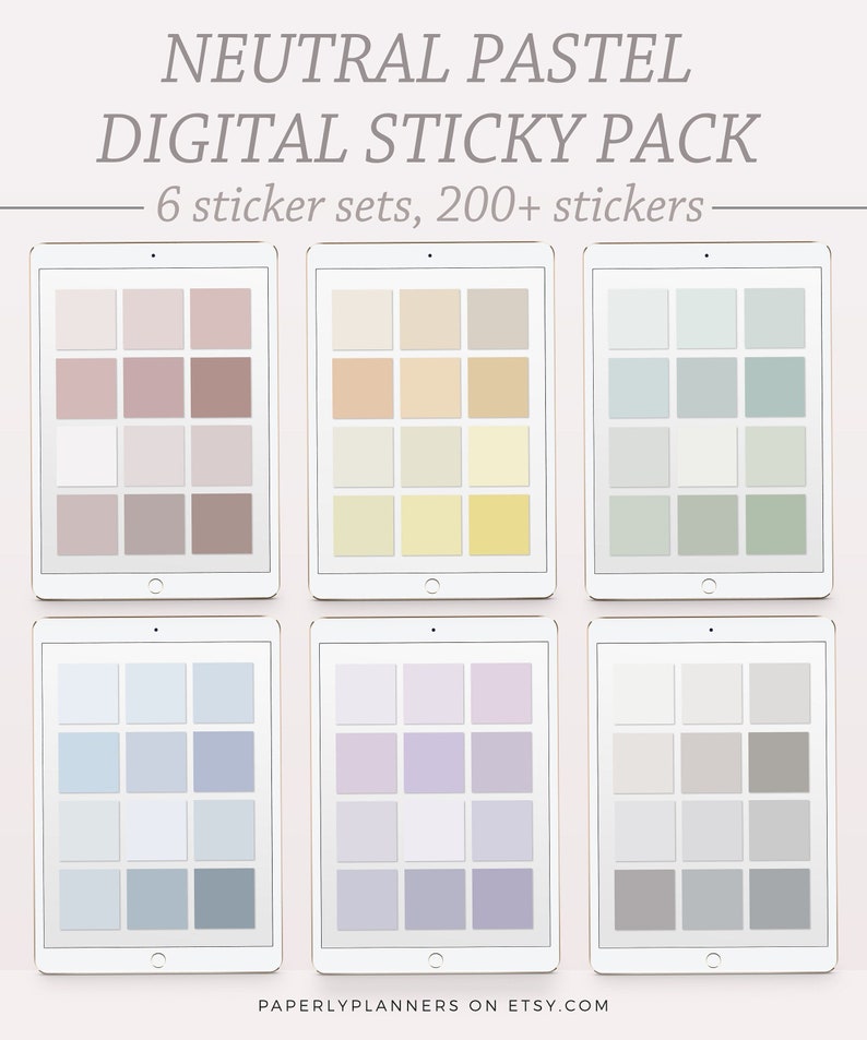 6 NEUTRAL PASTEL Digital Sticky Notes Pack Goodnotes Sticker Book Edition iPad Sticky Notes Bundle, GoodNotes Sticker Sets, Notability image 1