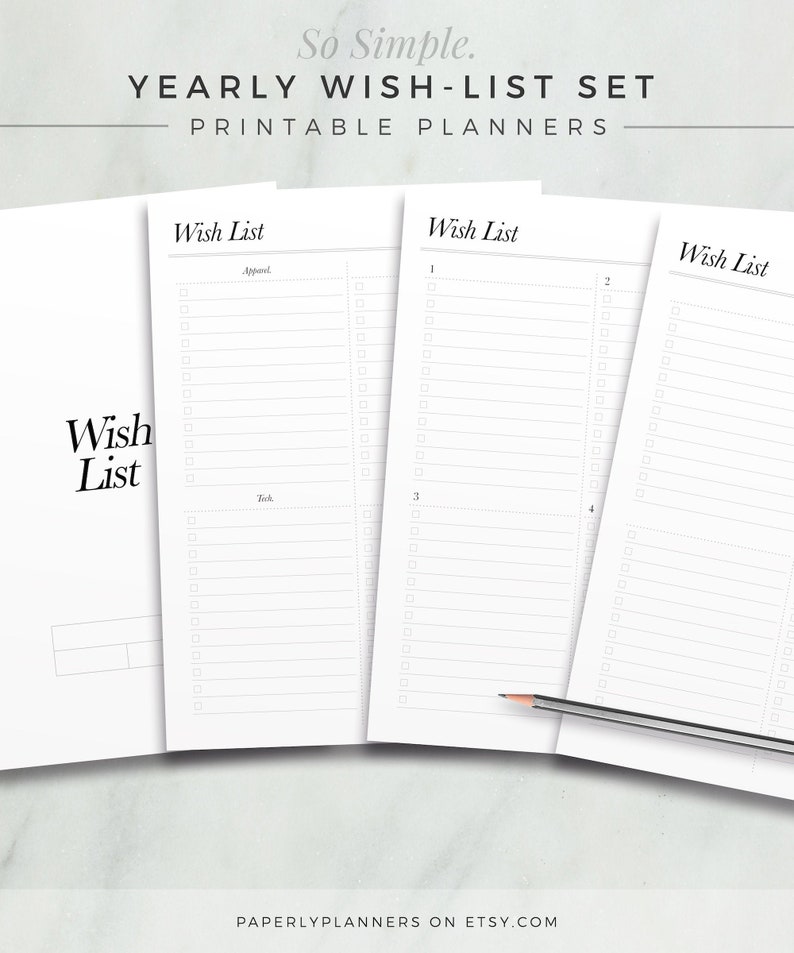 SO SIMPLE Wish List Set Yearly Shopping Planner Printable Etsy