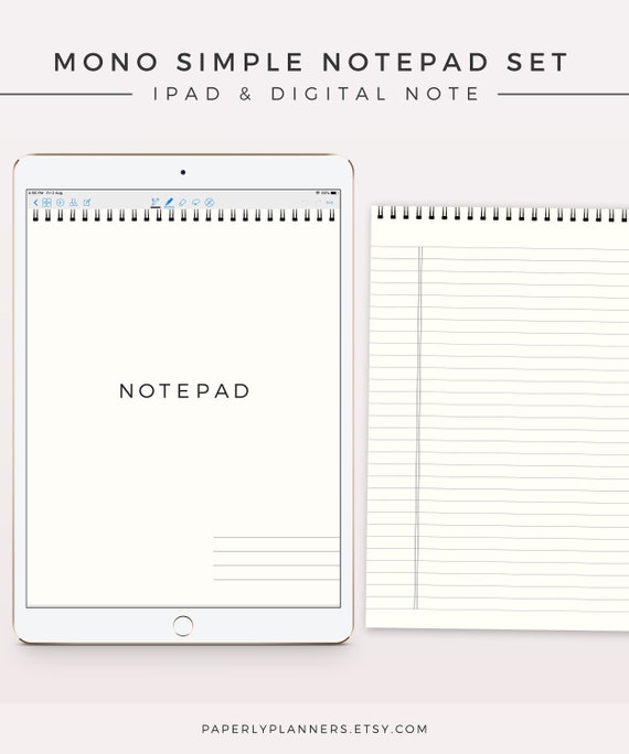 Mono Simple Ipad Notepad Set Digital Note Template Hyperlink Etsy
