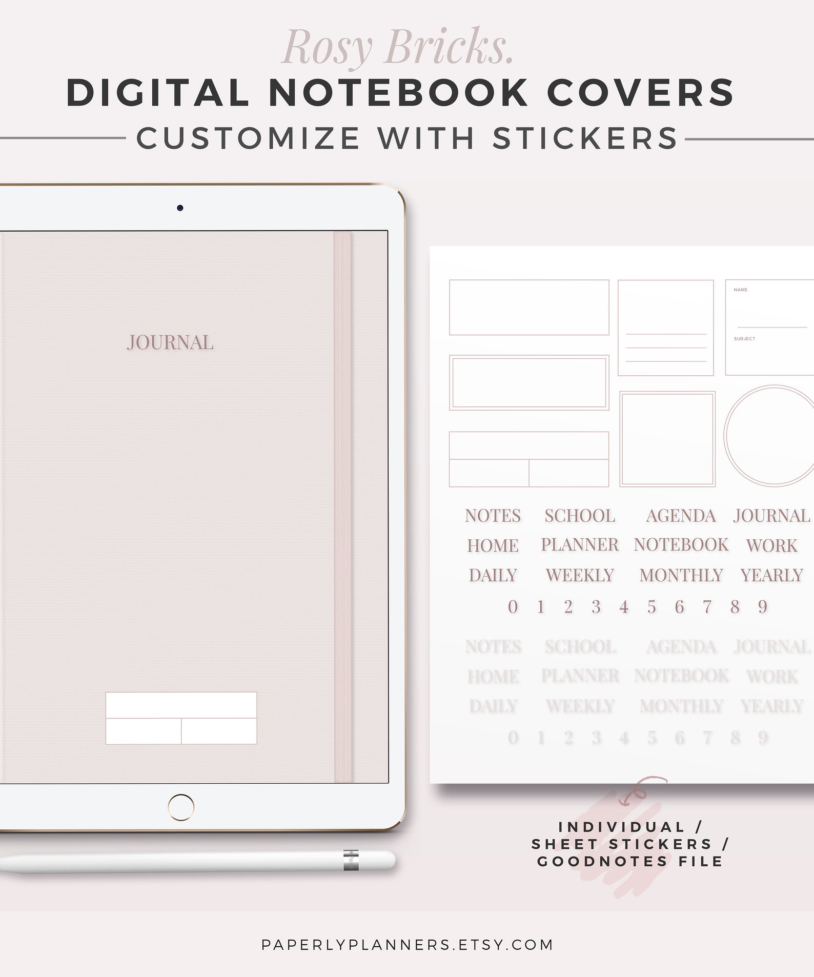 ROSY BRICKS Digital Note Covers | Goodnotes Template | Digital Notebook ...