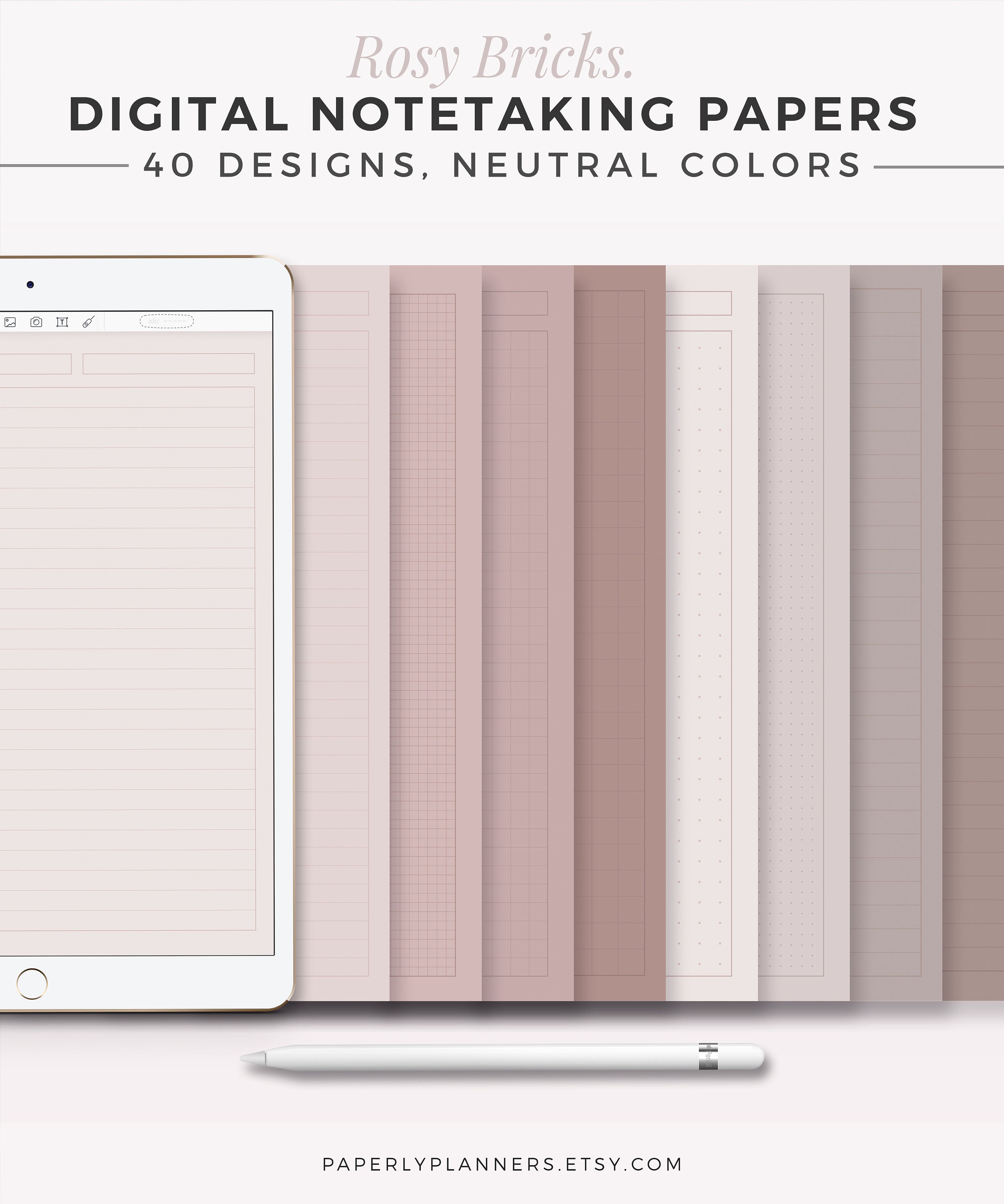 ROSY BRICKS Digital Note Package | iPad Note Template Bundle, Aesthetic ...