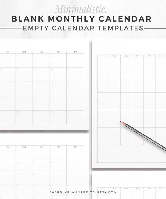 MINIMALISTIC Blank Calendar A4 & LETTER Empty Printable - Etsy