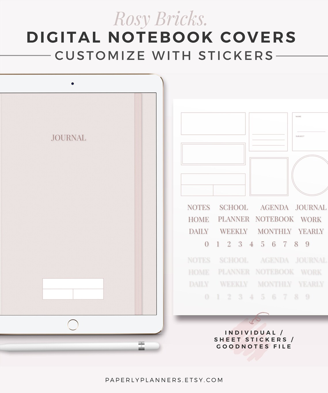 ROSY BRICKS Digital Note Package | iPad Note Template Bundle, Aesthetic ...