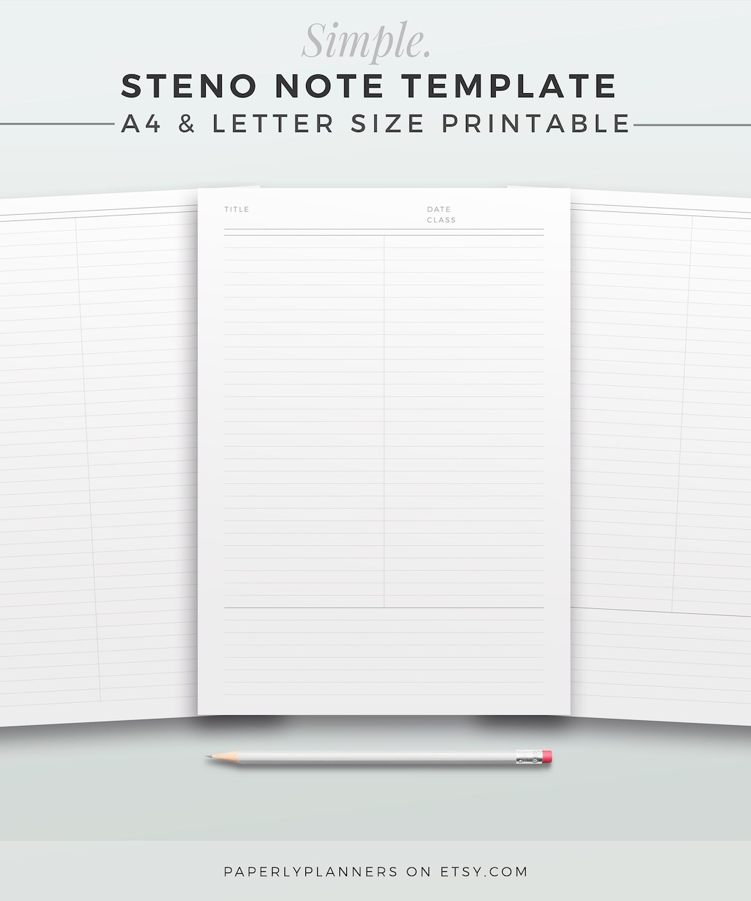 SIMPLE Steno Note Template A4 & LETTER Printable Steno Note Inserts