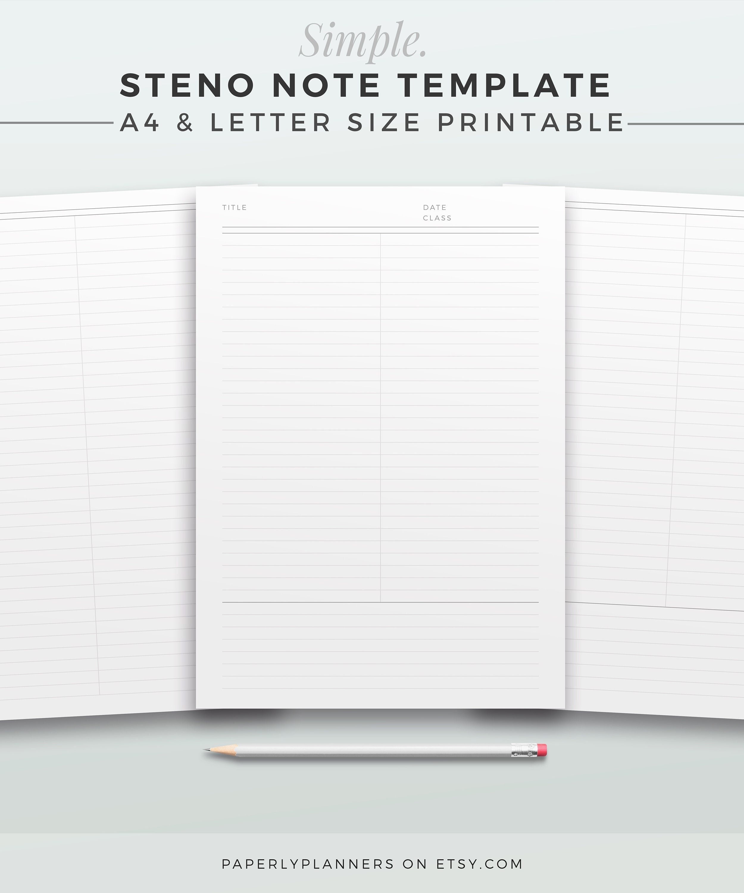SIMPLE Steno Note Template | A4 & LETTER | Printable Steno Note Inserts ...