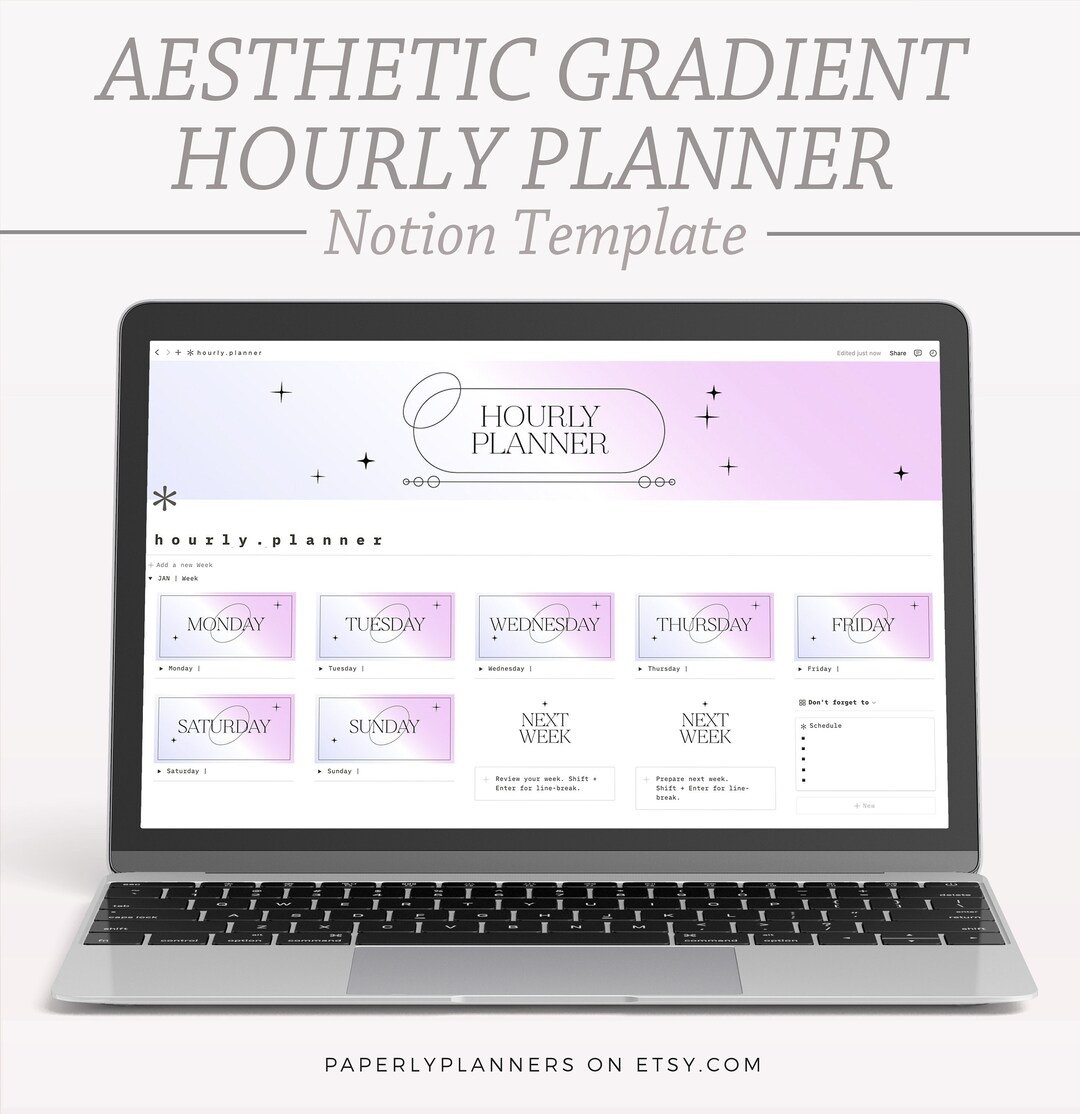 Hourly Planner Notion Template VIOLET GRADIENT Notion Weekly Planner