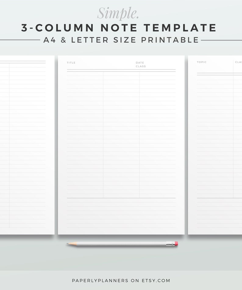 printable study note template: a4, a5, us letter (pdf)... SIMPLE 3-column Note Template | A4 & LETTER | Printable Note Insert ...