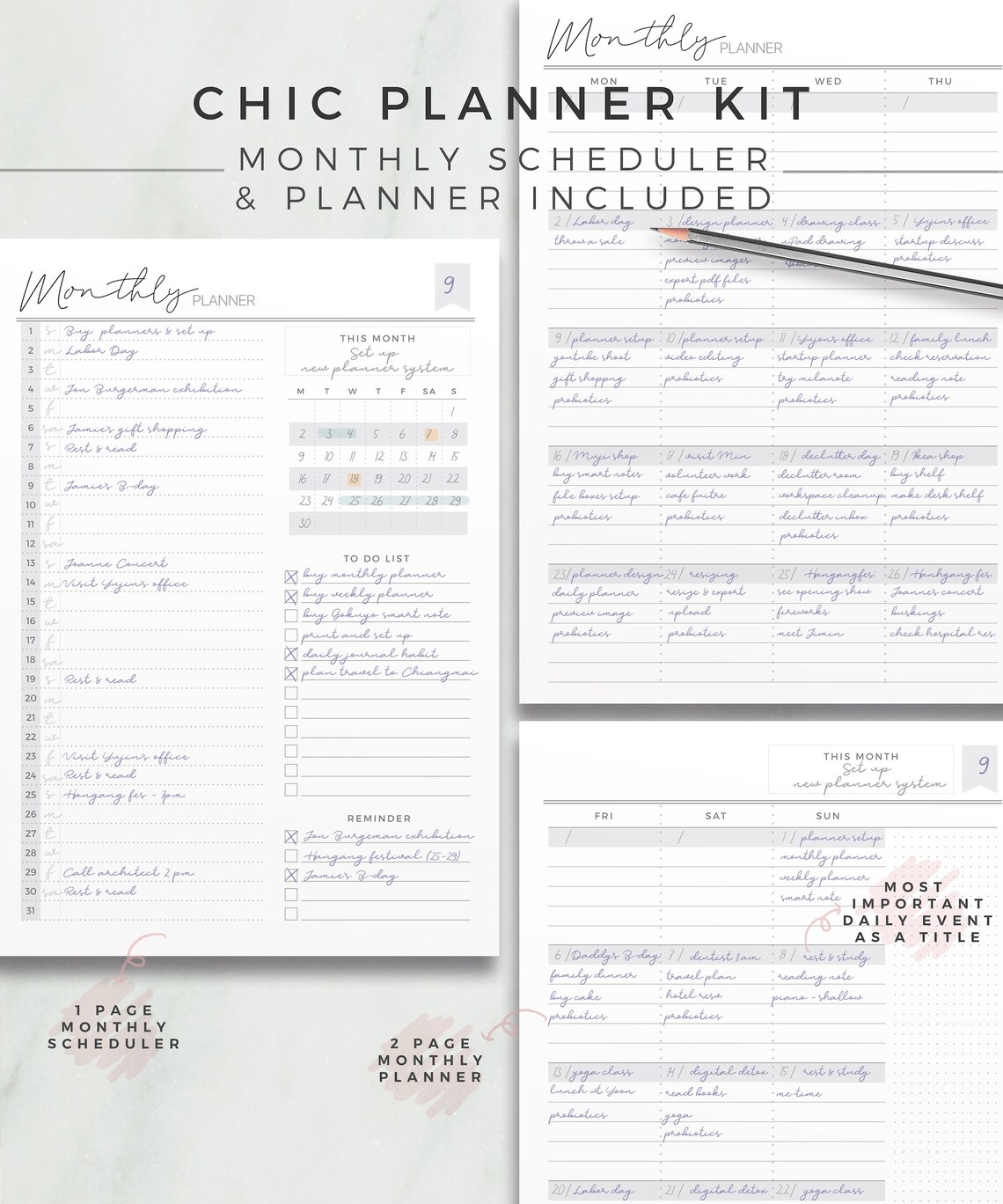 Chic Planner Kit Printable Planner Bundle Undated Planner - Etsy