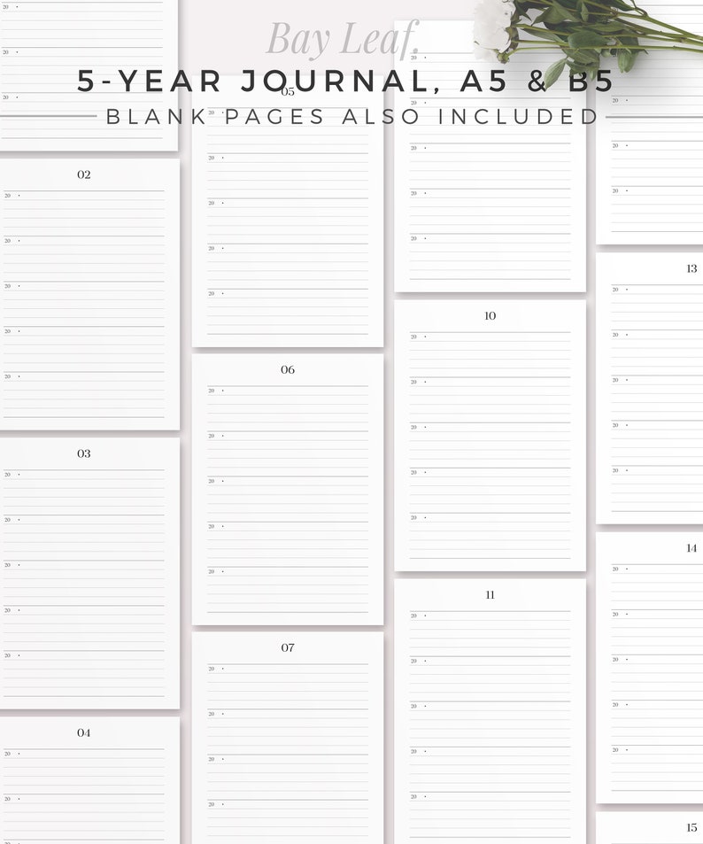 BAY LEAF 5-Year Journal A5 & B5 Printable Planner Inserts, Undated Daily Agenda, Daily Journal Paper, Planner Refill, 5 Years Diary image 8