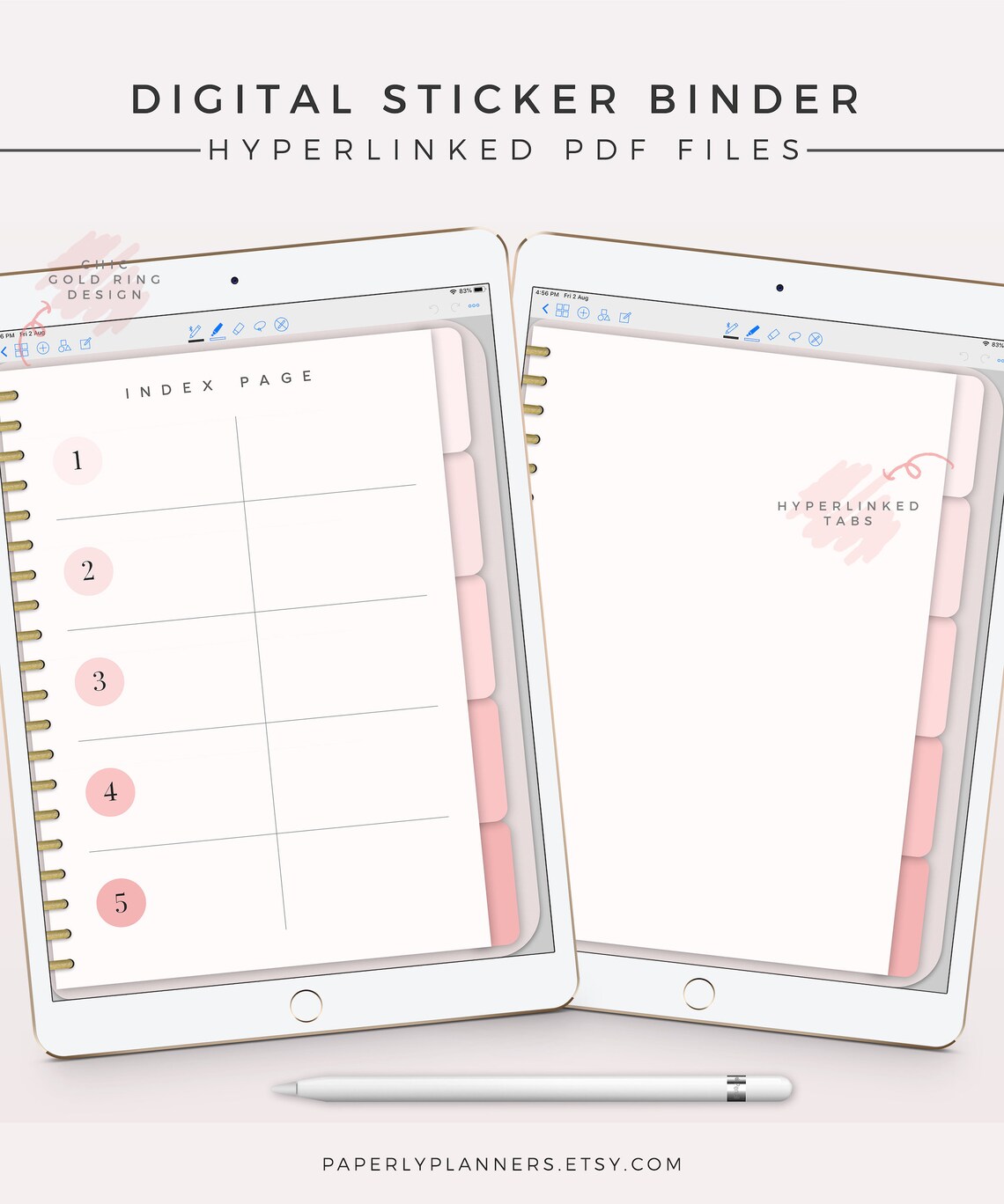Gold Ring Digital Sticker Binder, iPad Notebook, Digital Sticker Binder ...