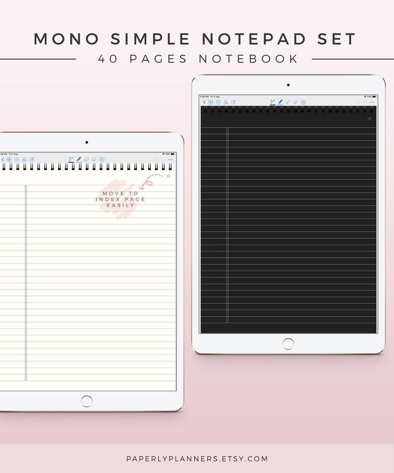Mono Simple Ipad Notepad Set Digital Note Template Hyperlink Etsy